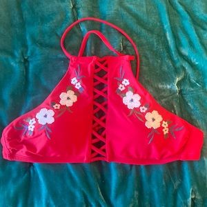 NWT Hollister floral red swim top S Jrs